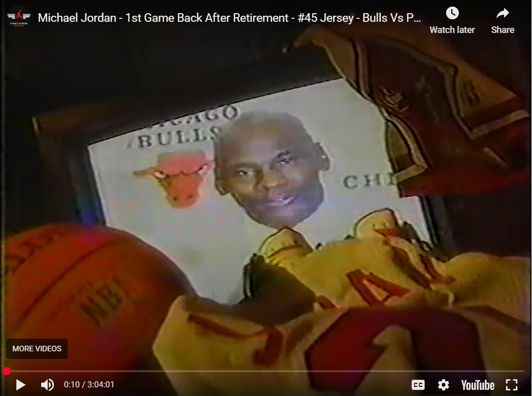 Michael Jordan – 1st Game Back After Retirement – #45 Jersey – Bulls Vs Pacers March 1995